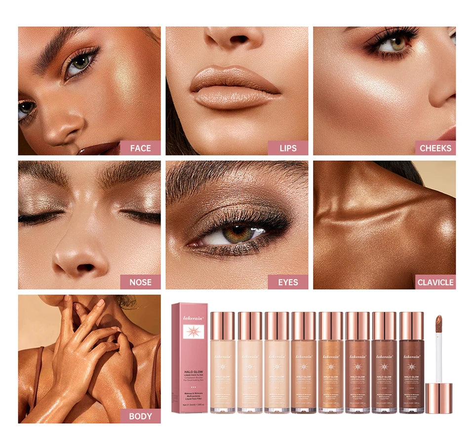 Enlumineur Liquide pour le Visage, Contouring, Illuminateur Pailleté, Illuminateur de Teint, Bronzer, Éclat pour Corps et Visage