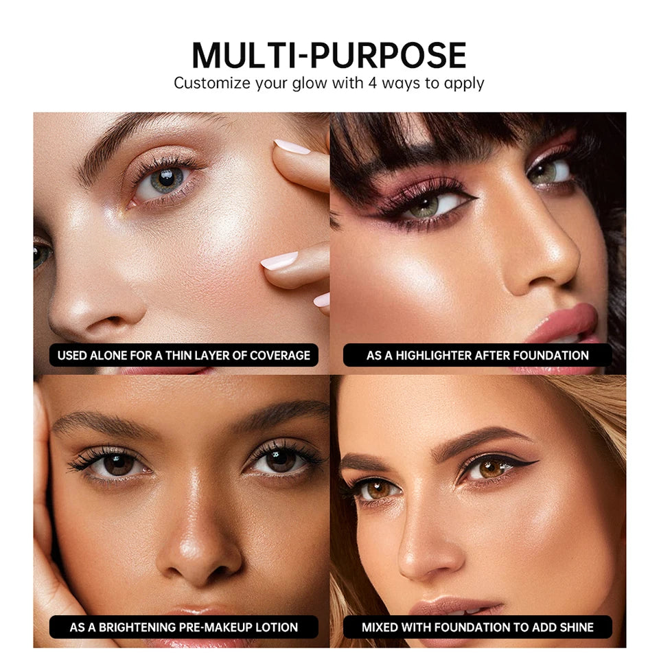 Enlumineur Liquide pour le Visage, Contouring, Illuminateur Pailleté, Illuminateur de Teint, Bronzer, Éclat pour Corps et Visage